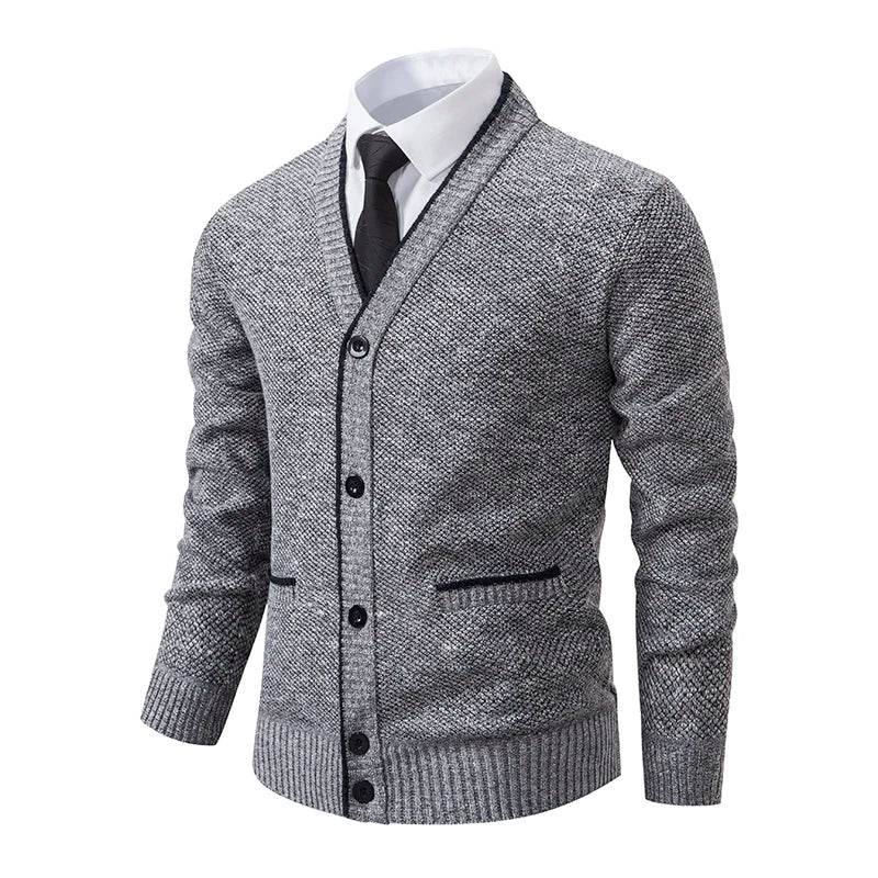 Men's knitted cardigan casual V-neck autumn and winter new sweater coat - AIAZ