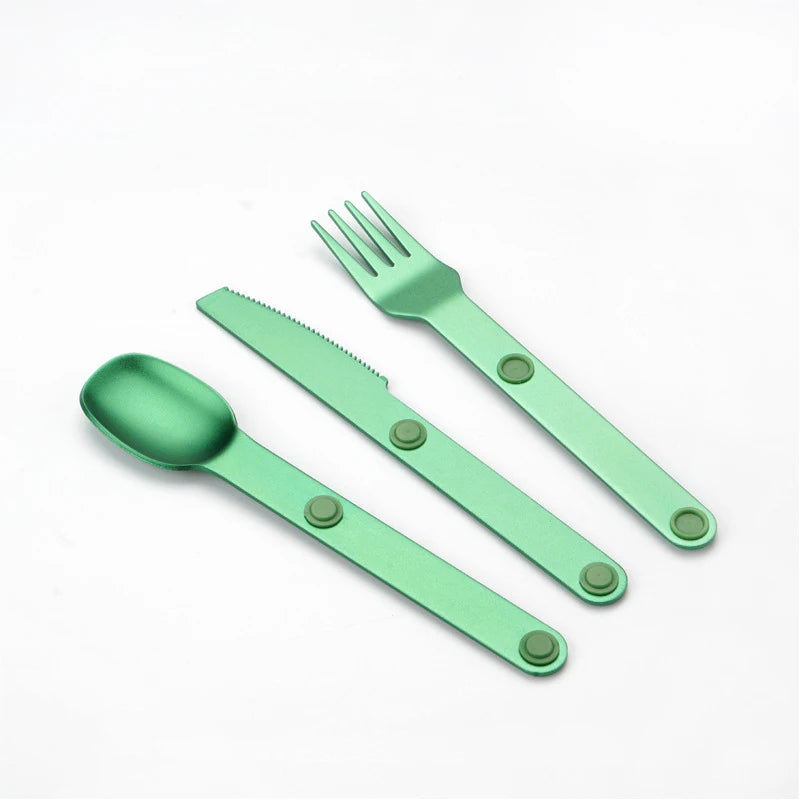 3pcs/set Magnetic Aluminum Cutlery Set - Travel Picnic Camping Cutlery Set Including Steak Knife, Spoon, Salad Fork
