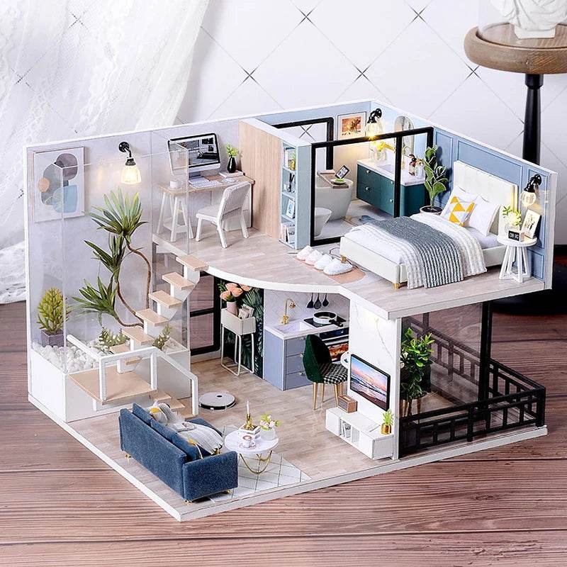 Doll House Kit 3D Wooden Mini DollHouse Assembly Building with Furniture Kit Toys Children's Birthday Gift 3D Puzzle Handmade - AIAZ