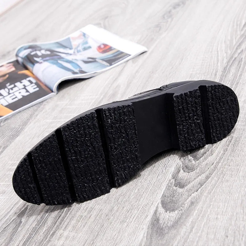 Mens Leather Dress Shoes Brogue Design Business Casual Shoes Spring Fashion Thick Sole Oxfords