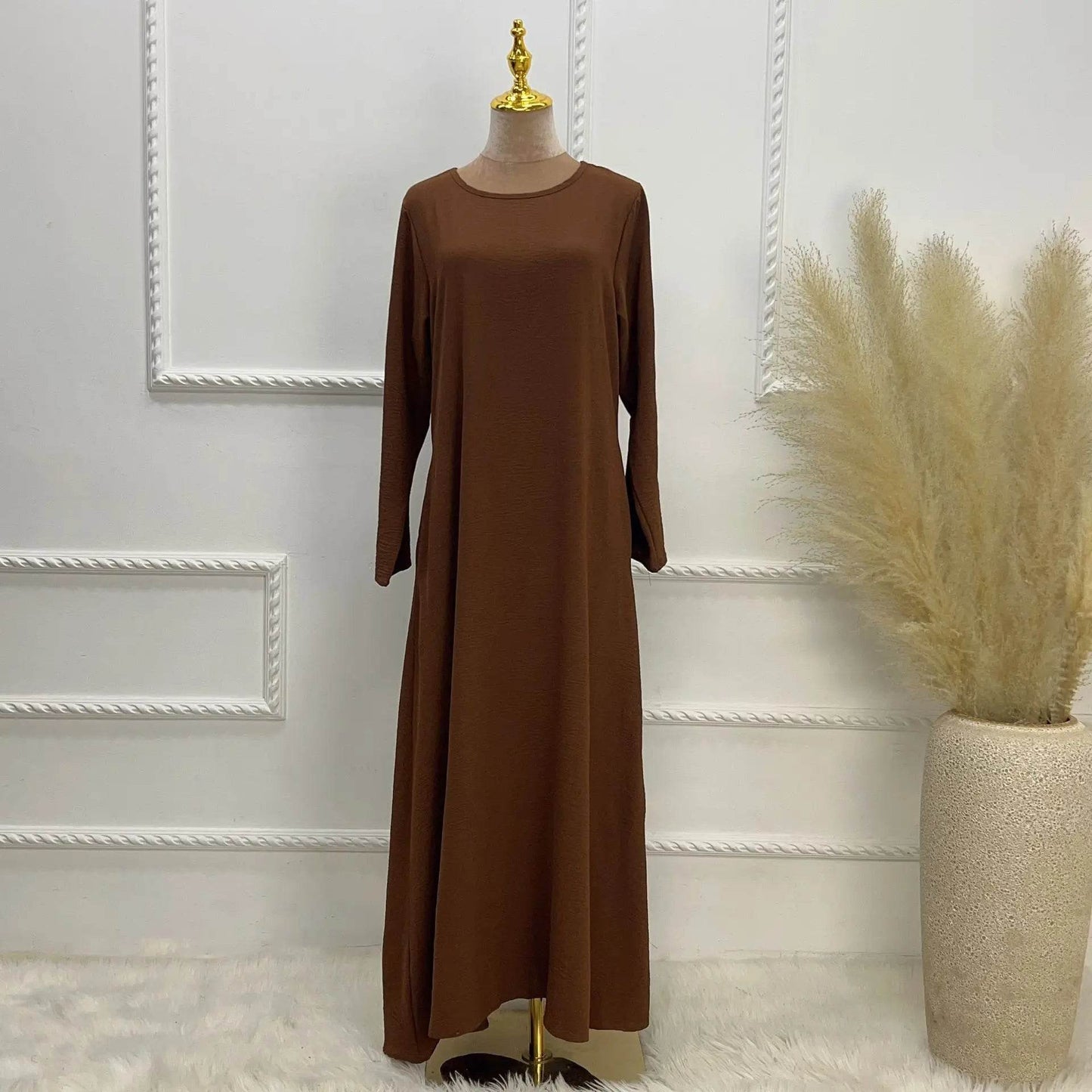 2025 Fashion Simple Muslim Dress Solid Abaya Arab Turkey Dubai Kaftan Modest Long Sleeve Maxi Dress Islamic Clothing LR593 - AIAZ