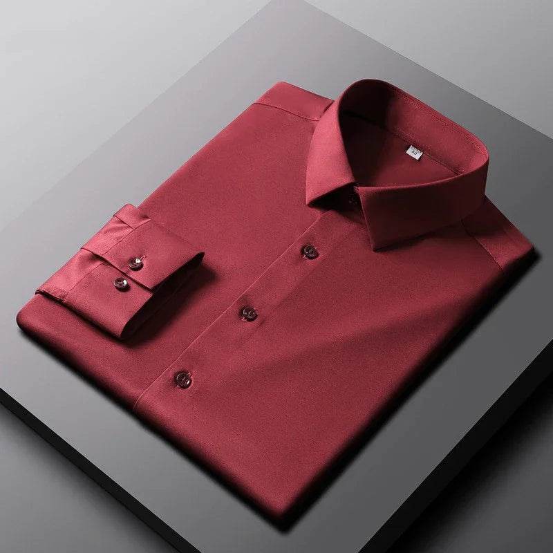 Men's Casual and Fashionable Long Sleeved Solid Color Shirt Non Ironing and Wrinkle Resistant Business Top - AIAZ