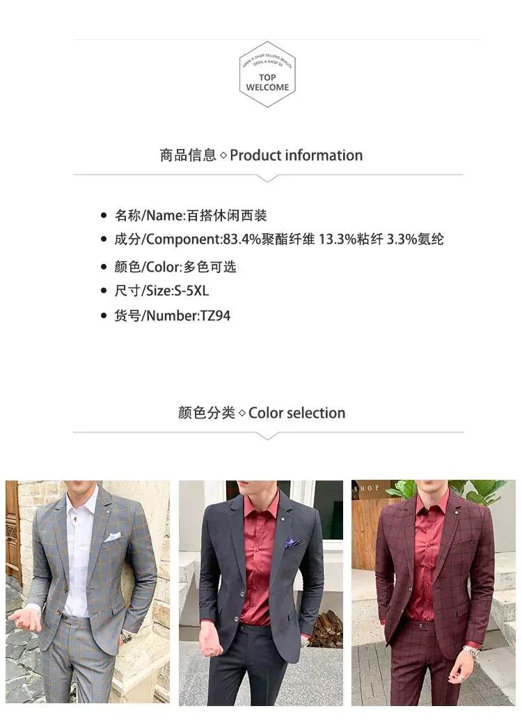 2025 Suit (Blazer+ Pants) Men's Fashion Hosts British Style Work Business Wedding Casual Art Style Elegant Gentleman Suit M-5XL - AIAZ