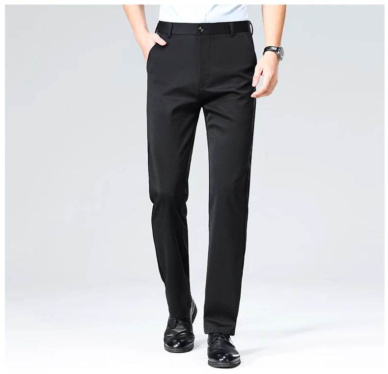 Men Suit Pants Light Thin Elastic Slim Fit Dress Pants Business Solid Casual Straight Leg Trouser Men Clothing Oversize 29-42 - AIAZ