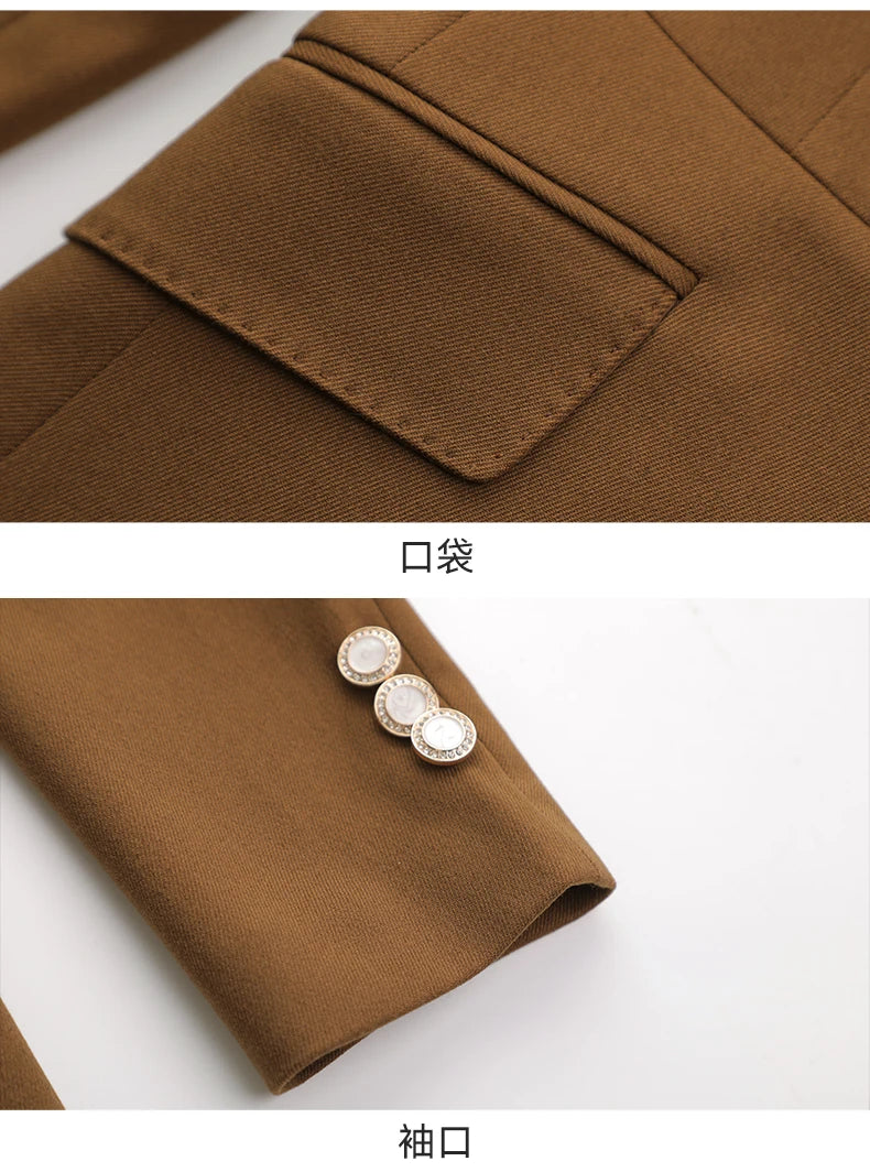 NAVIU High End Pant Suit Brown Solid Office Ladies Female Business Work Wear 2 Piece Set Formal Blazer Jacket And Trouser