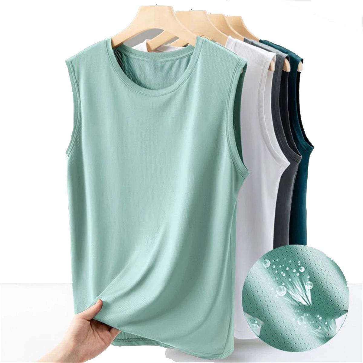 Men's solid color casual sleeveless tank top round neck Breathable Vest sweat drying tank top suitable for summer sports - AIAZ