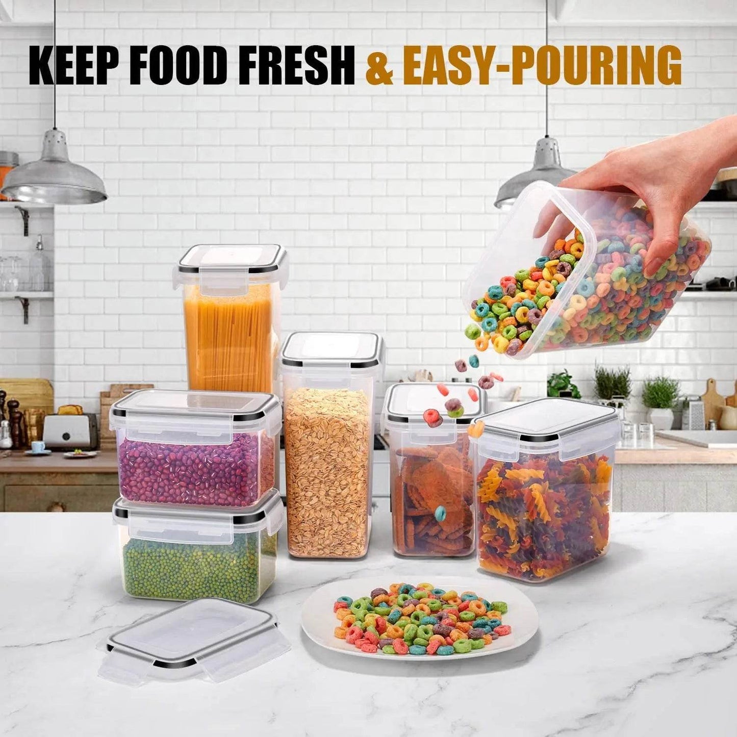 Kitchen 7pcs Food Containers Set BPA Free Plastic Airtight Storage Box With 10stickers and Pen - AIAZ