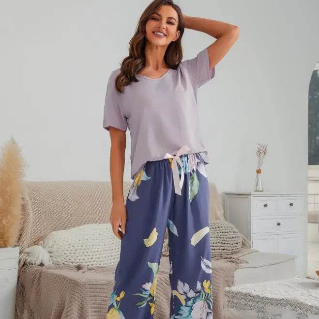 Breathable 2PCS Pajama Short Sleeve Printed Pijama Mujer Femme Loose Nightwear Suit Female Casual Homewear Pajama Set For Women - AIAZ