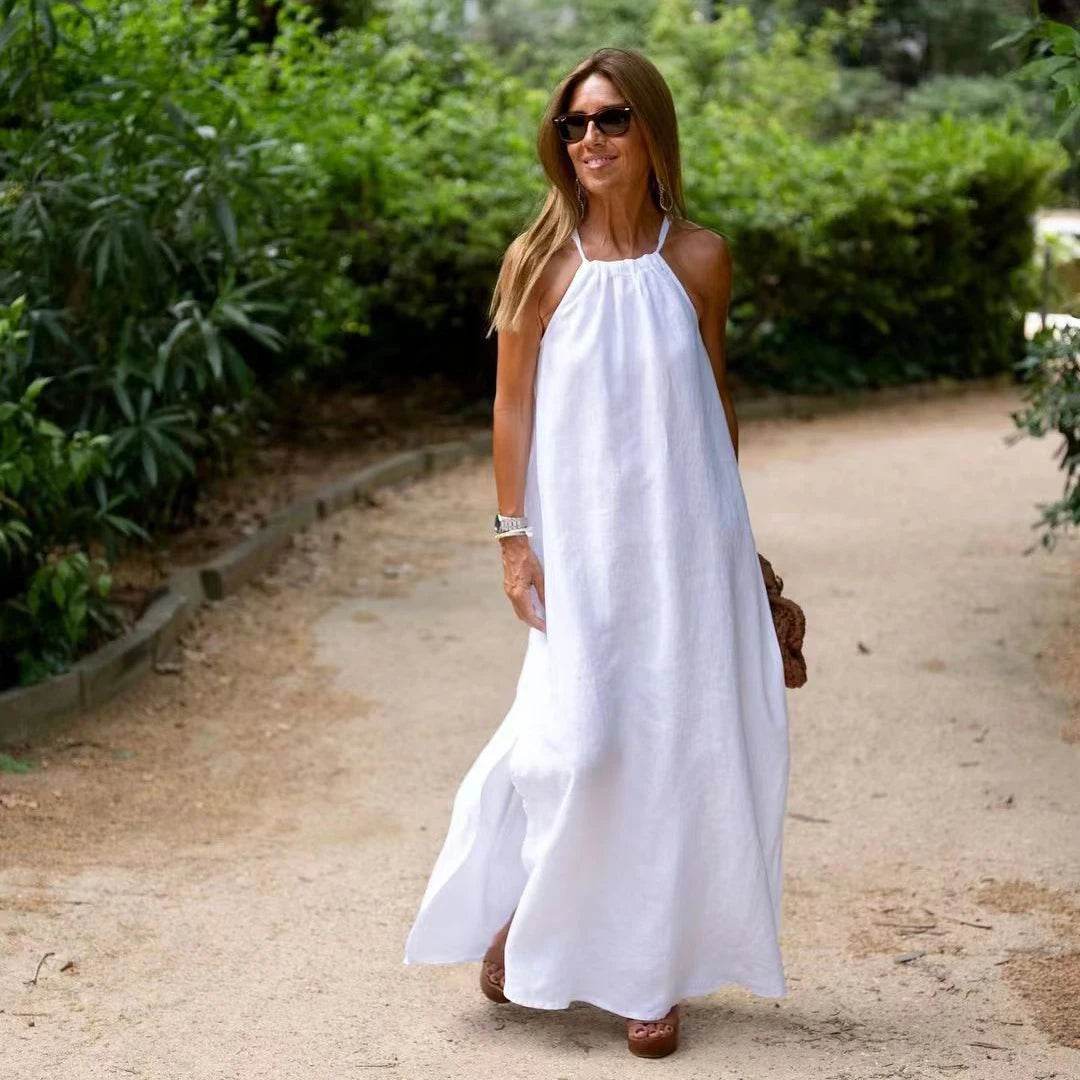 100% Cotton Linen Women'S Dress Casual Adjustable Strap Open Side Elegant Dresses For Women Vestido Feminino 120805WLY - AIAZ