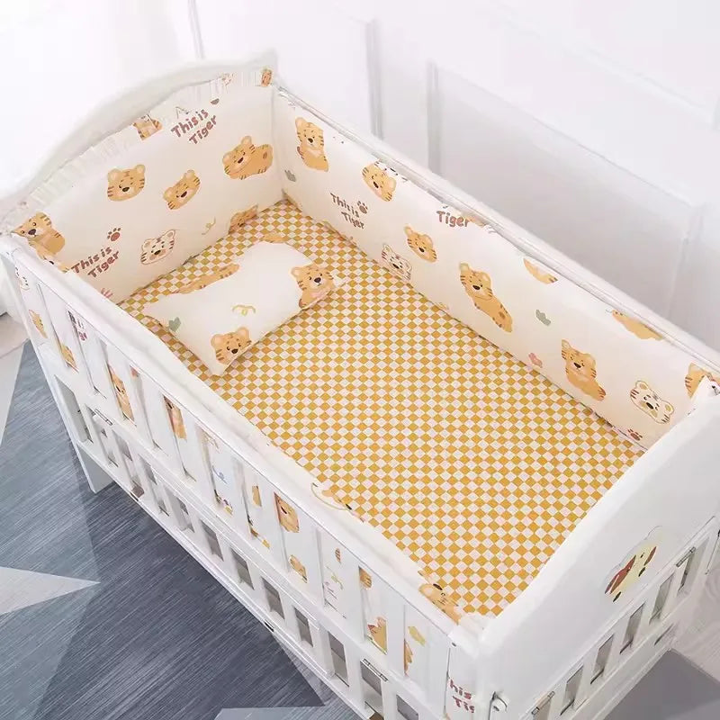 6PCS Baby Bedding Set Cotton Bedroom Decor Newborns Crib Bumpers Cushion Cotton include( 4Bumpers+Sheet+Pillow)