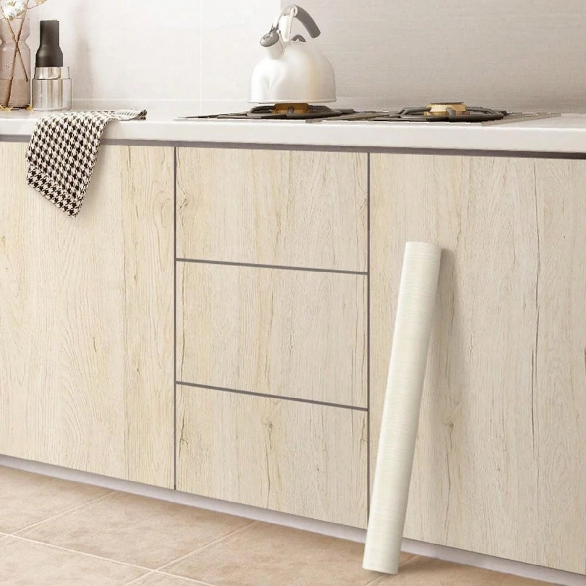 50cm Wide Wood Grain Home Decor Furniture Waterproof Vinyl Wall Sticker Self Adhesive PVC Wallpaper Kitchen Cabinet Door Sticker