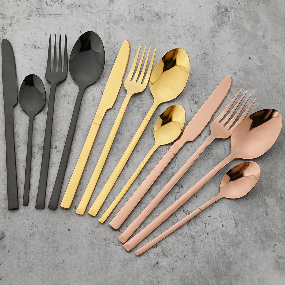 24pcs Knife Fork Spoon Dinnerware Set Rose Gold Tableware Stainless Steel Flatware Kitchen Cutlery Set with Luxury Storage Rack