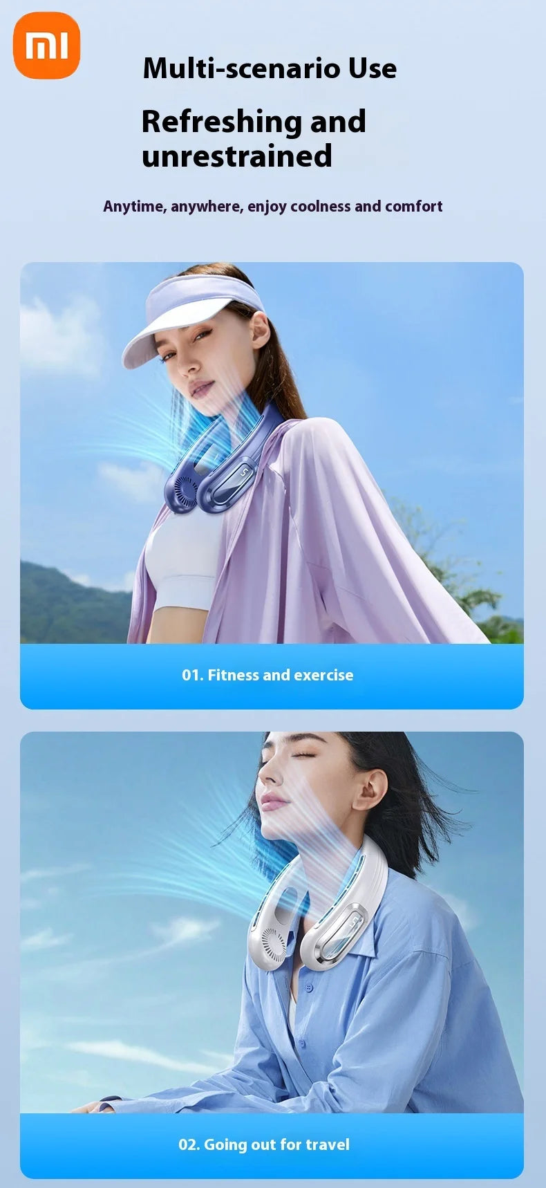 Xiaomi Bladeless Neck Hanging Fan USB Rechargeable Cooler Fan 5 Speed Bladeless Design Outdoor Sports Use