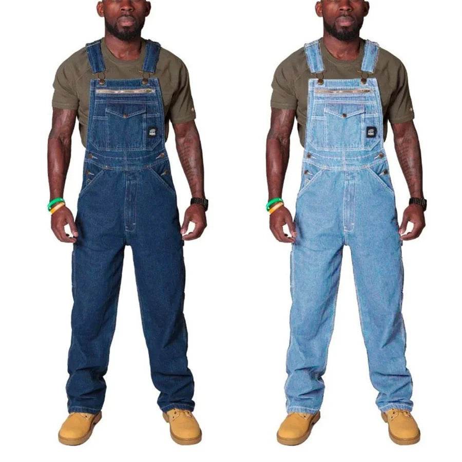 Mens Jeans Cargo Trousers Overalls for Men Fashion Denim Jumpsuit Oversized Bib Pants Men's Clothing Straight Streetwear - AIAZ