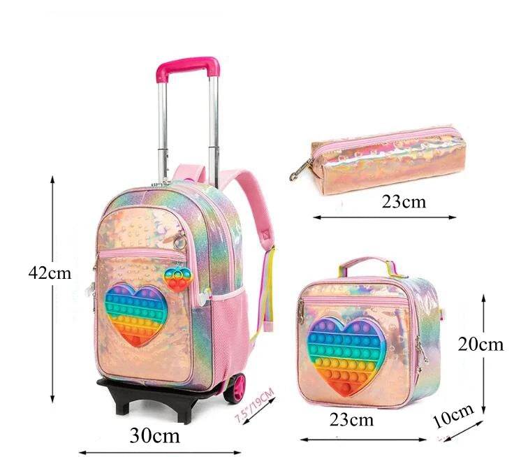 School Wheeled backpack Bag School bag with wheels Trolley Satchel bag Kids School Rolling backpack for girls School Trolley Bag - AIAZ