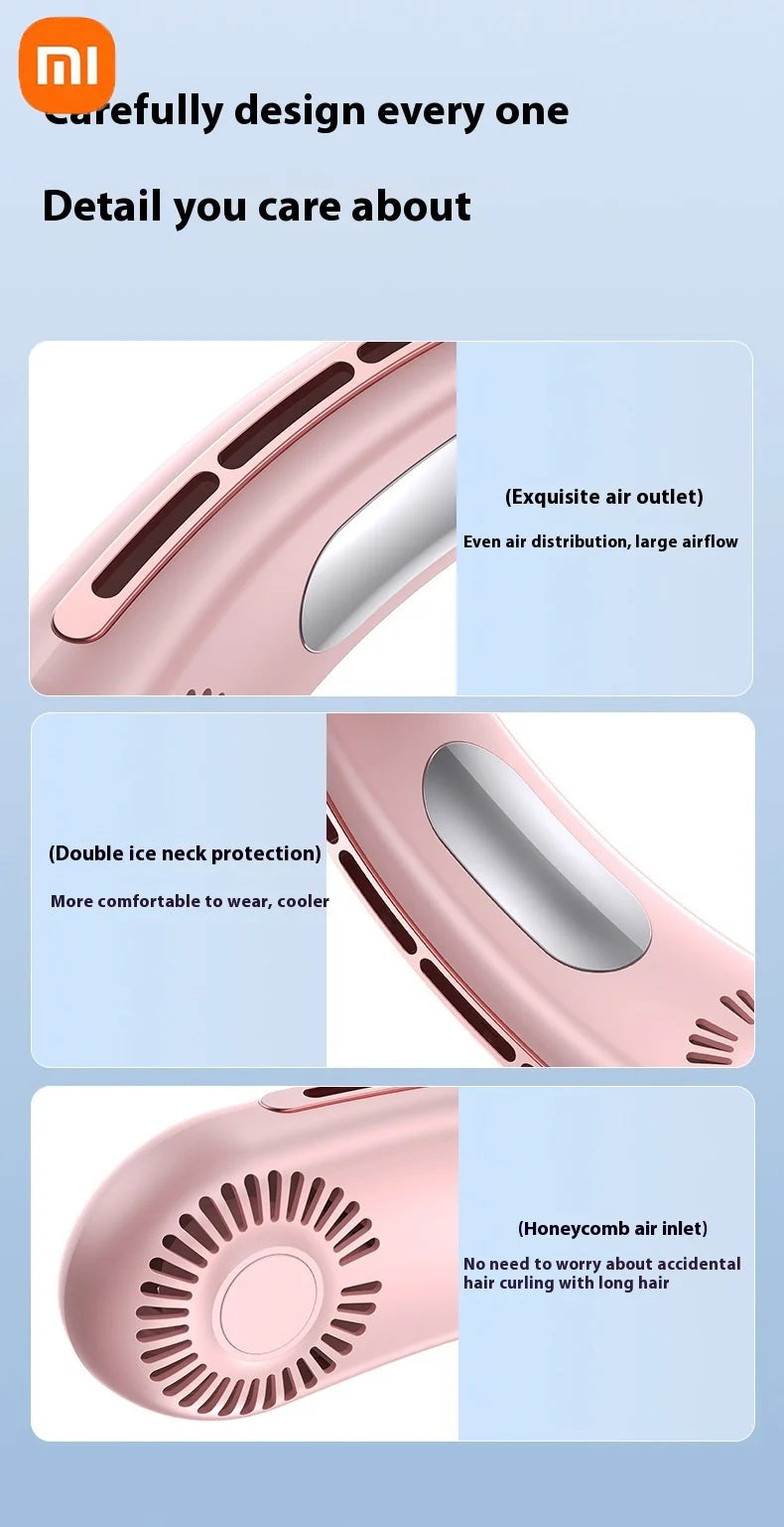 Xiaomi Bladeless Neck Hanging Fan USB Rechargeable Cooler Fan 5 Speed Bladeless Design Outdoor Sports Use