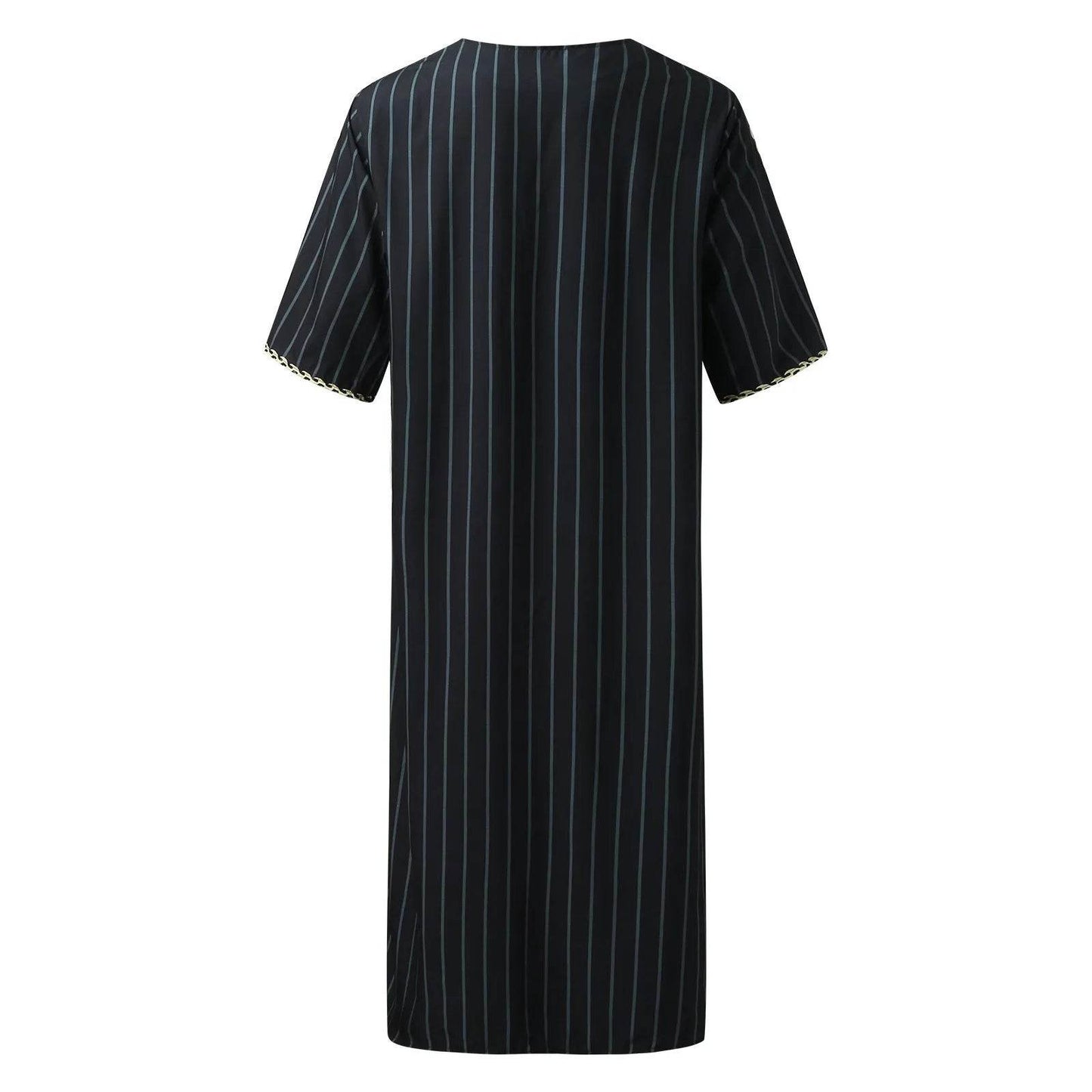 Muslim Men'S Clothing Hand-Embroidered Loose Breathable Summer Fashion Loose Robe Dubai Luxury V-Neck Short Sleeve Printing - AIAZ