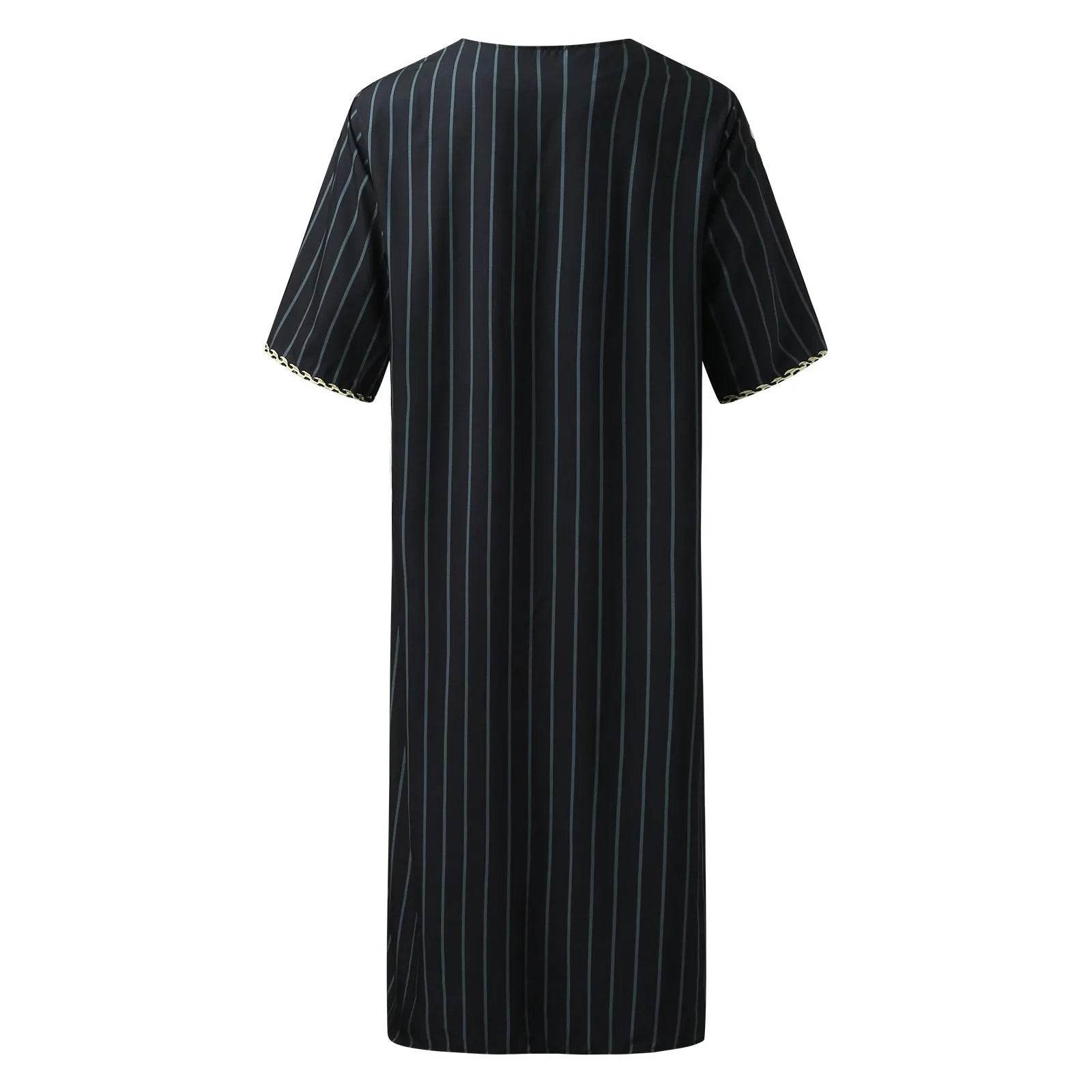 Muslim Men'S Clothing Hand-Embroidered Loose Breathable Summer Fashion Loose Robe Dubai Luxury V-Neck Short Sleeve Printing - AIAZ