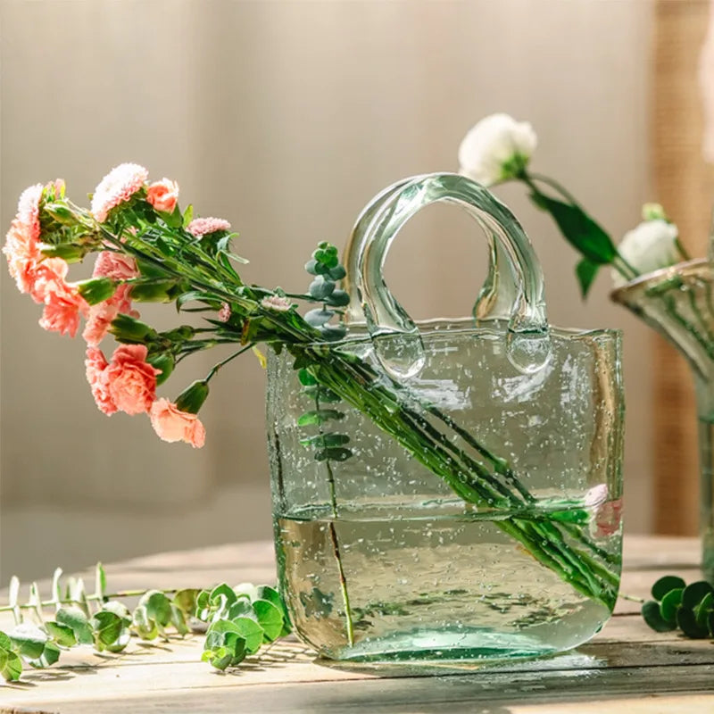 Transparent Glass Handheld Vase Creative Hydroponic Flower Arranger Living Room Decorative Tabletop Aquarium Modern Simplici