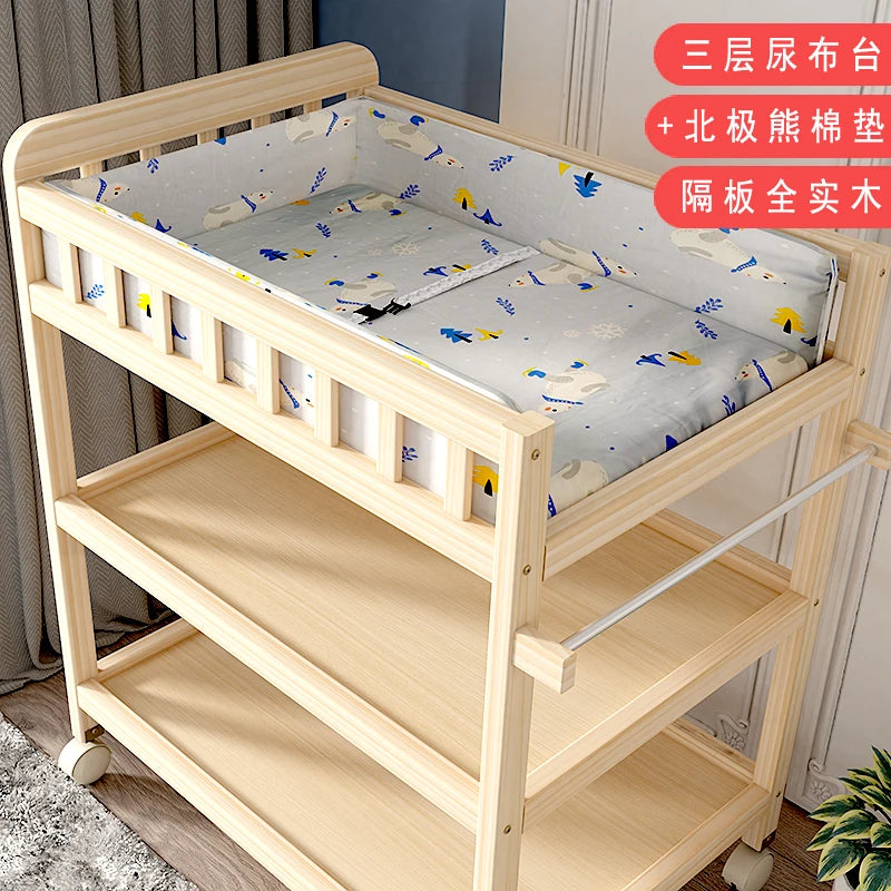 ZZ solid wood diaper changing table mobile care bath massage multi-functional baby newborn changing table