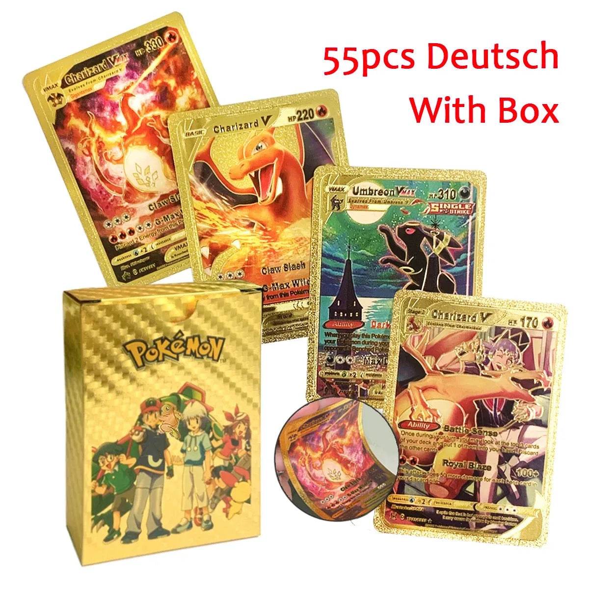 27-110pcs Pokemon Cards Pikachu Gold Silver Black Colorful Vmax GX Vstar Spanish English French German Collection Card Toys Gift - AIAZ