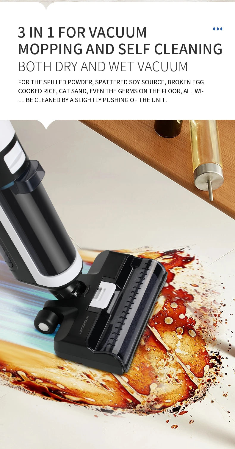 Liectroux i7Pro Cordless Vacuum Cleaner for Wet And Dry Cleaning, Smart Washing for Home Multi Surface Floor,14Kpa, Self-drying