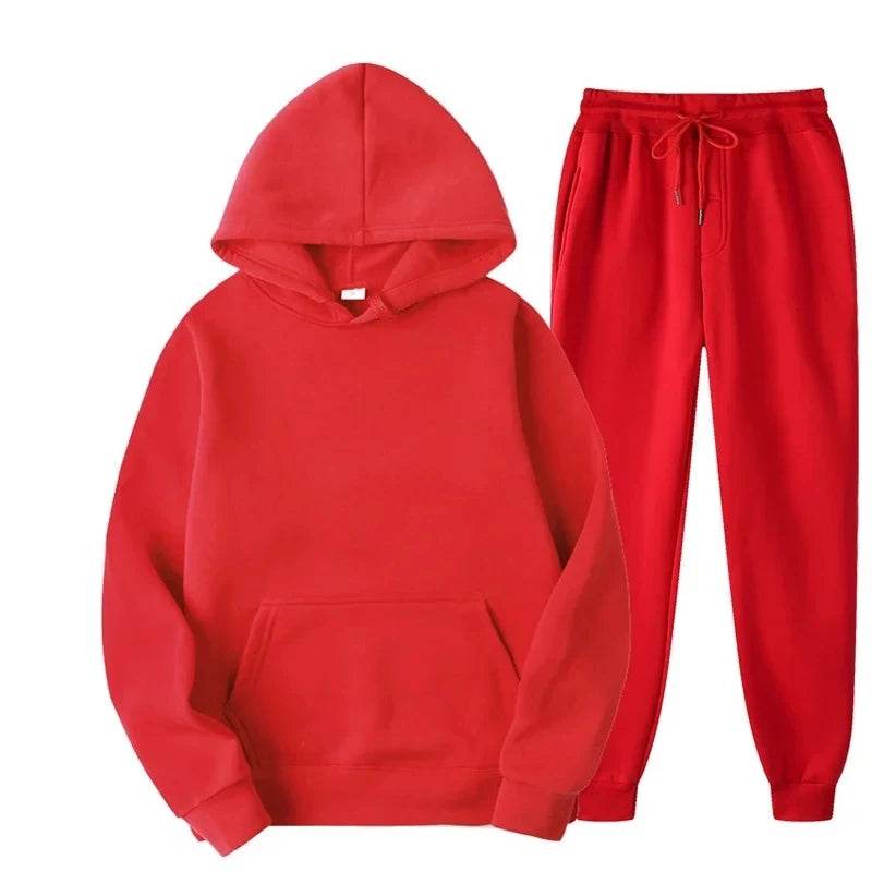 2025 Winter Hoodie Sets Men Fashion Red Hoodies Black Brand Pants Casual Jogger Suit Tracksuit Sweatshirt Woman Pullover - AIAZ