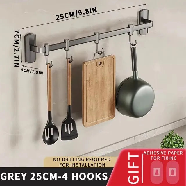 Wall Mounted Hooks Rack Kitchen Organizer Utensils Knife Holder Cutting Board Spoon Lid Storage Bathroom Towel Robe Coat Hangers
