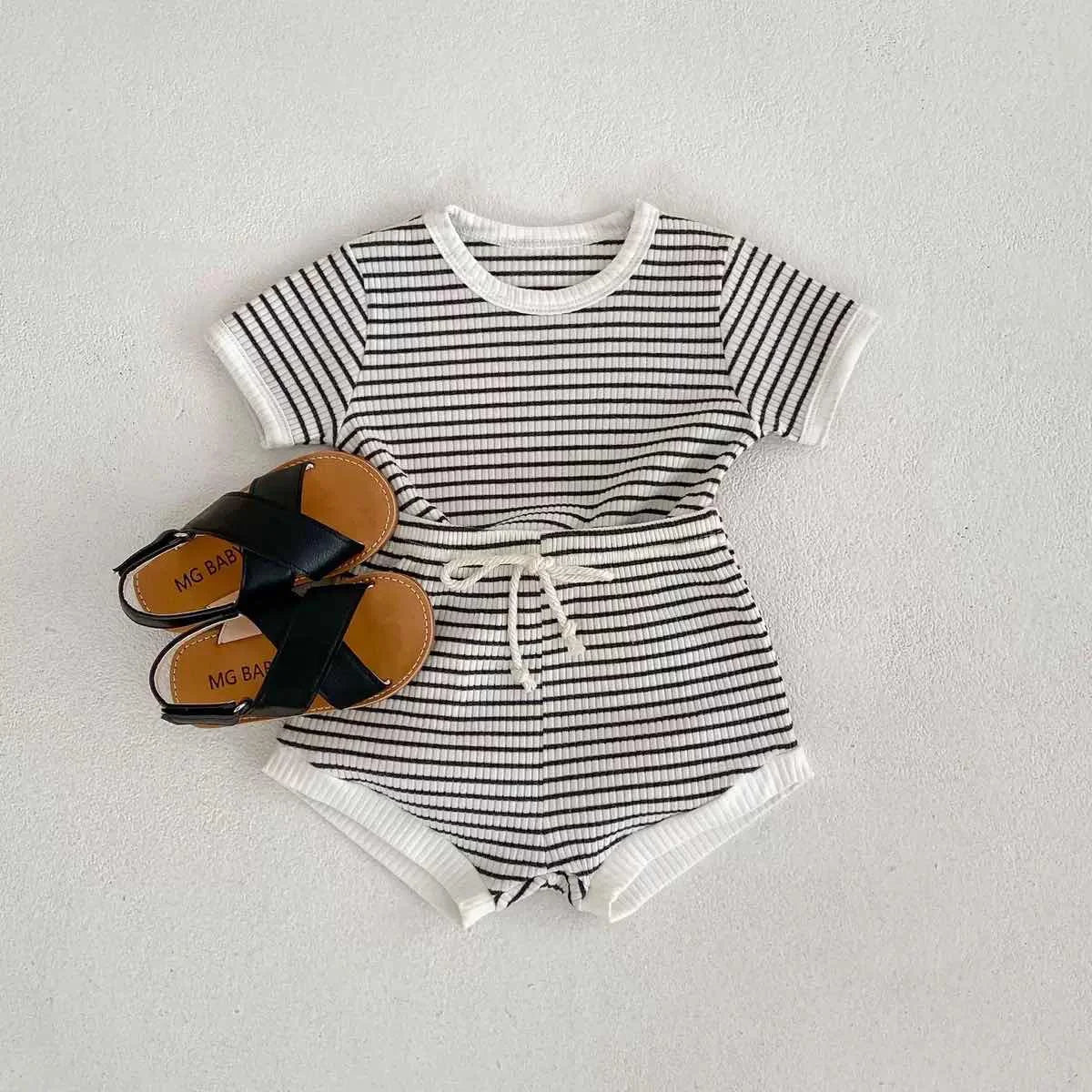 2Pcs Summer Baby Boy Clothing Sets Short Sleeve Bodysuit + Shorts Fashion Newborn Baby Clothes