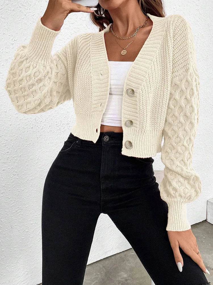 Women's Knitted Cardigan Sweater Autumn Winter Twist Knit Open Front with Buttons Fashionable Warm Top - AIAZ
