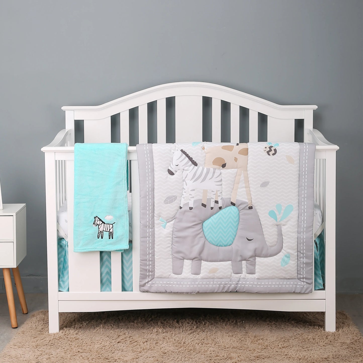 Crib Bedding Set for Boys Girls Nursery Bedding Soft Baby Bedding Crib Set 4Piece Crib Comforter Fitted Sheet Crib Skirt Blanket