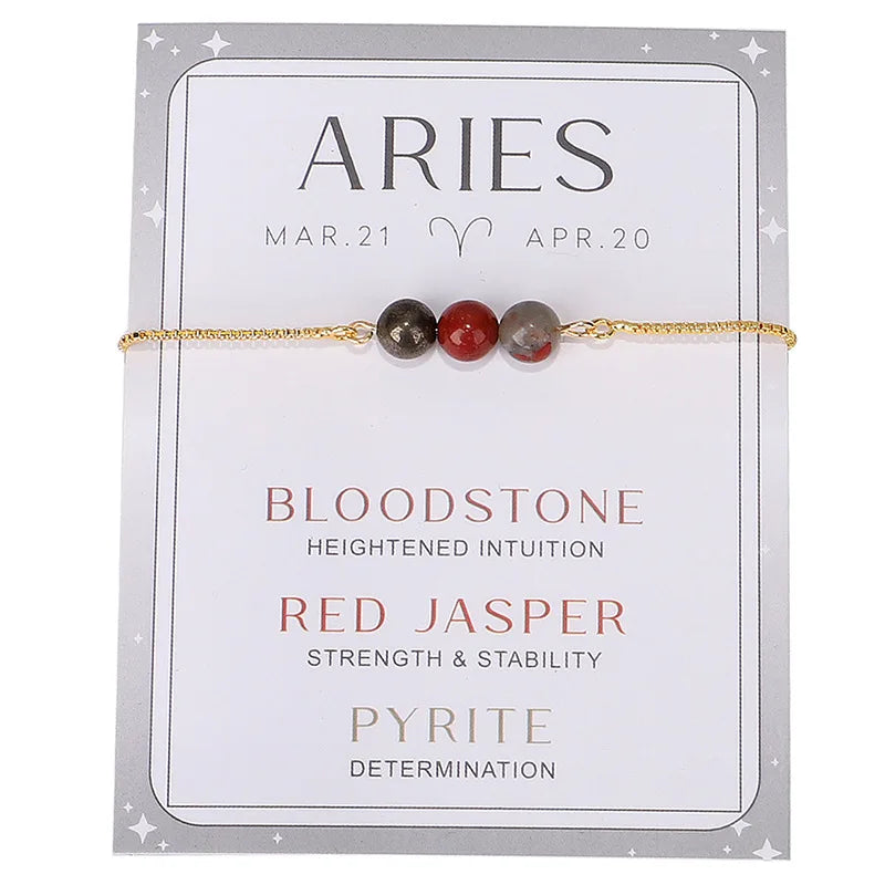 DAVINI 1pc Creative Twelve Constellation Bracelet Natural Stone Amethyst Moonstone Combination Zodiac Beaded Bracelet Jewelry