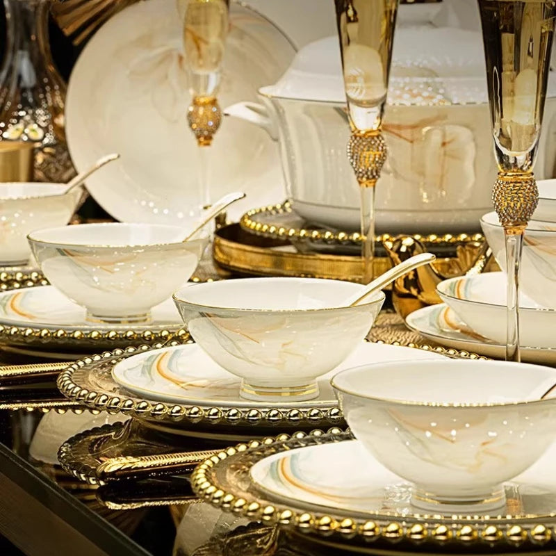 2025 New Jingdezhen High-end Bowl Plate Tableware Set For Housewarming Gift Bone China Bowl, Chopsticks Plate Set Gift Giving