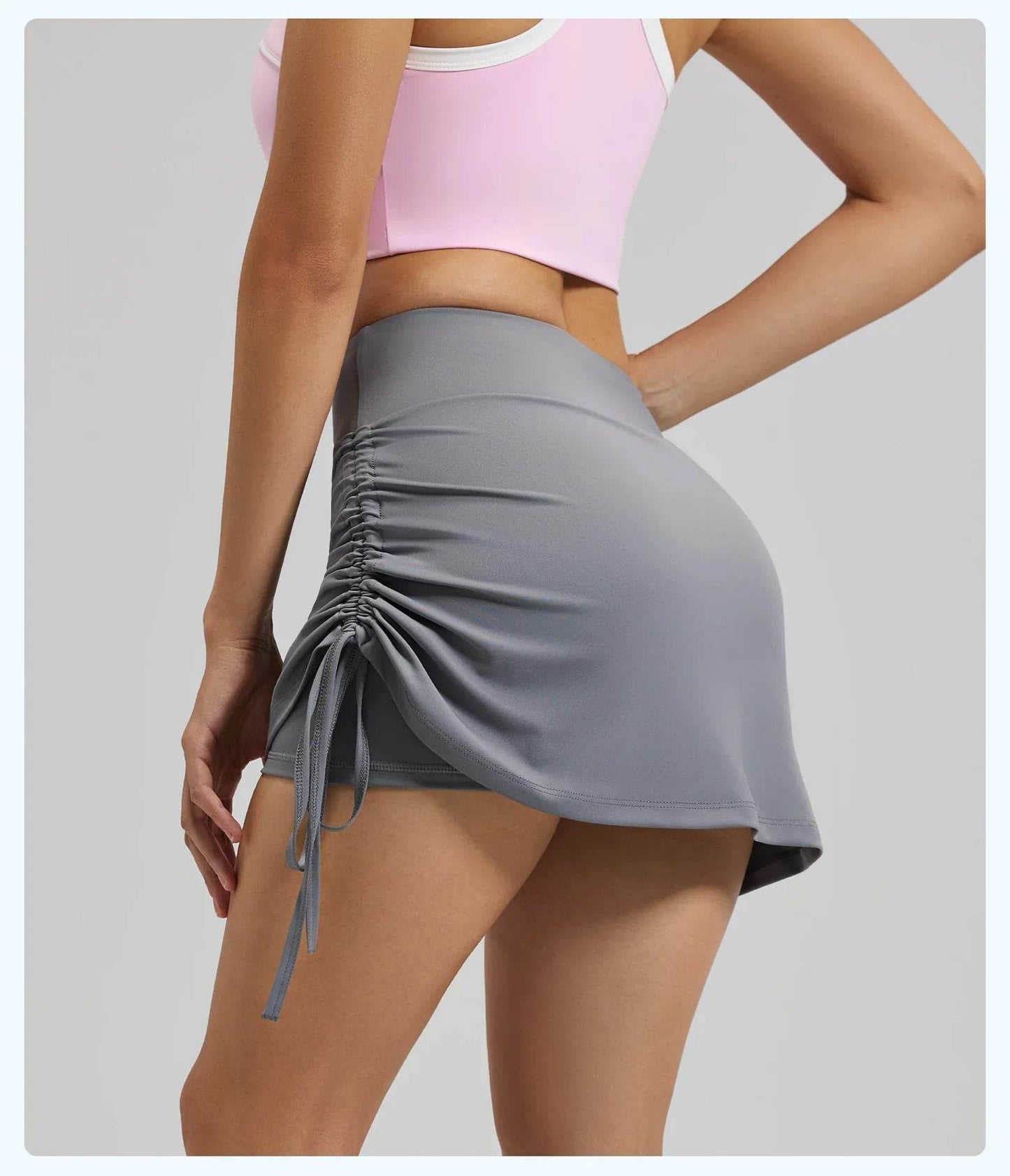 Shirring Sports Skirts with Safety Trousers for Women High Elastic Fashion Casual Fitness Skirts Fake Two Pieces Yoga Skirts - AIAZ