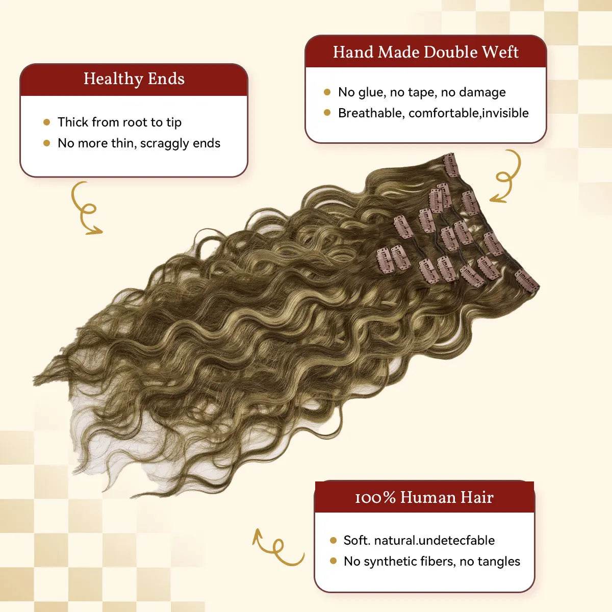 12A Natural Wave Clip In Human Hair Extensions 100% Remy Human Hair Clip In 120G 7Pcs/Set Full Head For Women 14-24Inch - AIAZ