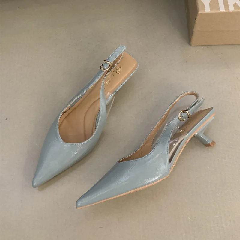Bailamos Women Sandals Pointed Toe Elegant Low-heel Shoes Summer Fashion Slingback Woman Mules Shoes Pumps Dress Shoes - AIAZ