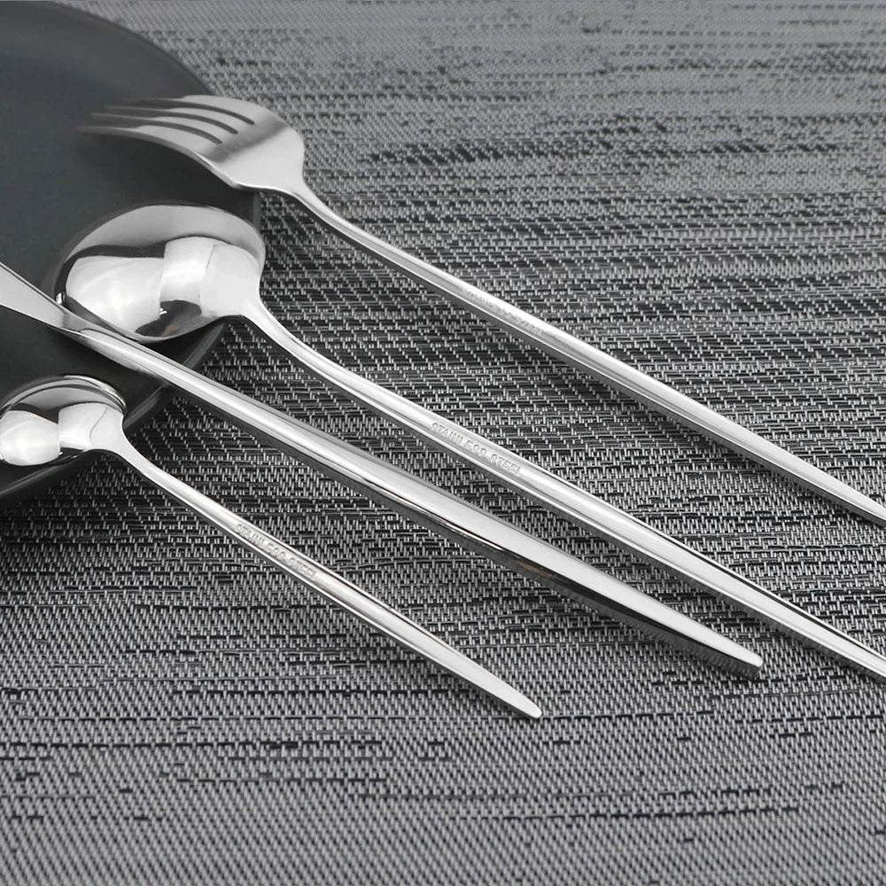 24Pcs Black Handle Golden Cutlery Set Stainless Steel Knife Fork Spoon Tableware Flatware Set Festival Kitchen Dinnerware Gift - AIAZ