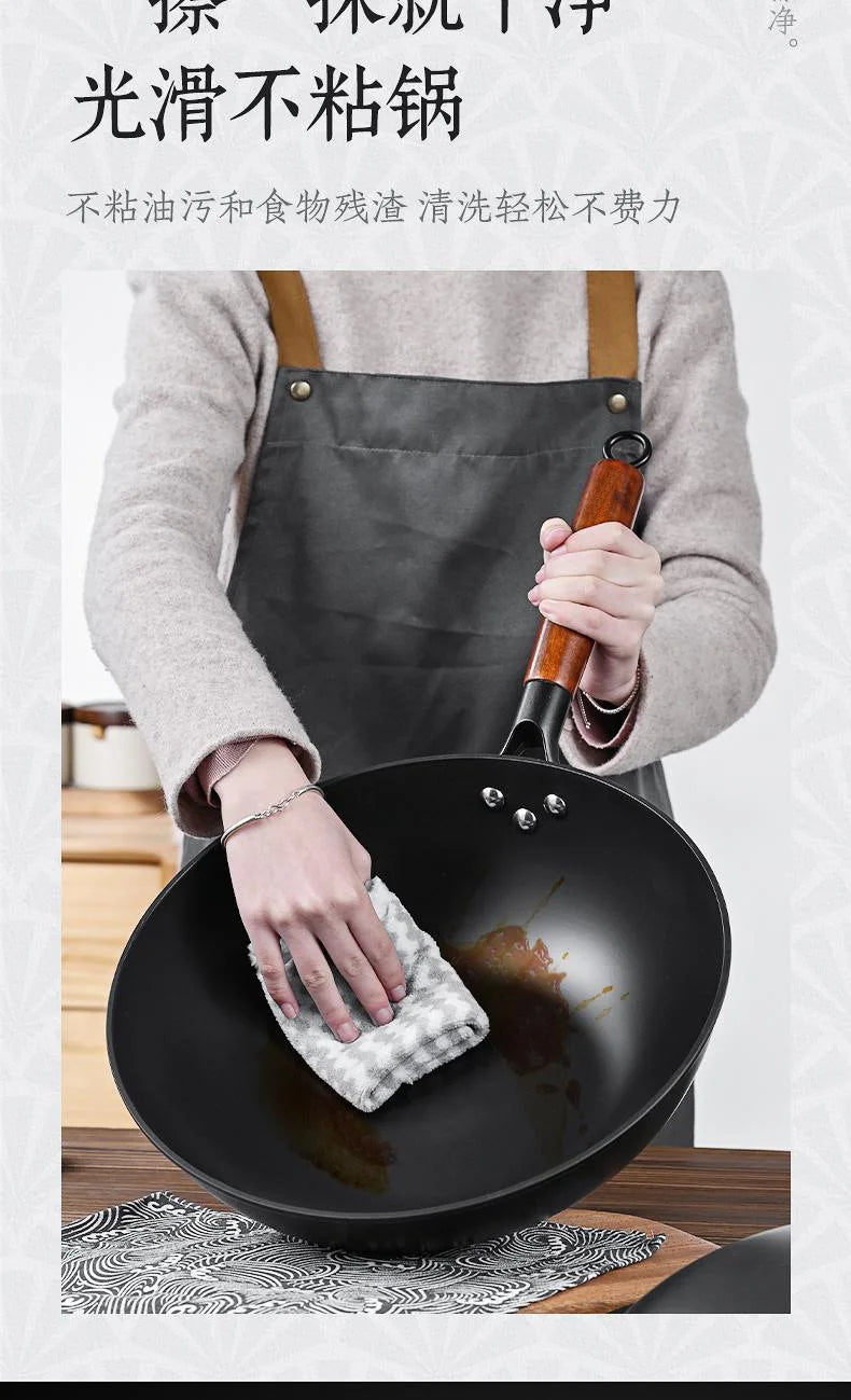 Japanese Iron Pan Wok Frying Pans, Flat Bottom Cast Iron Pans Are Convenient for Induction Cookers and Gas Stoves