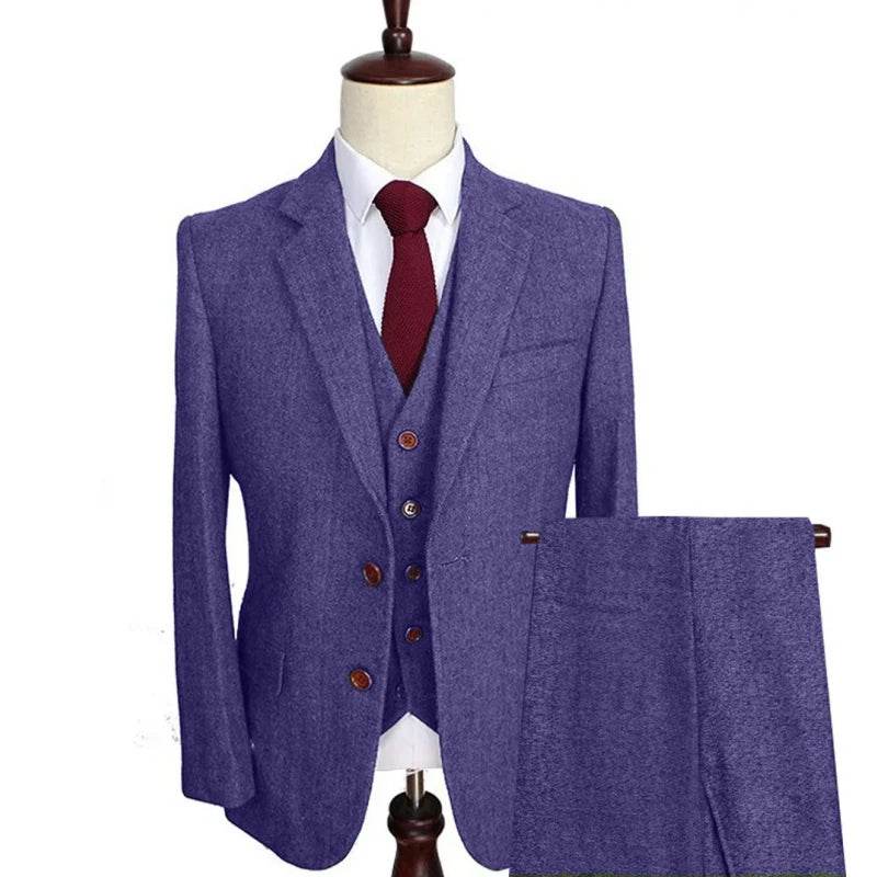 Men Suit 3 Pieces Army Green Tweed Formal Lapel Notch Regular Wedding Groom Banquet Work Tuxedos Set Jacket Vest With Pants - AIAZ