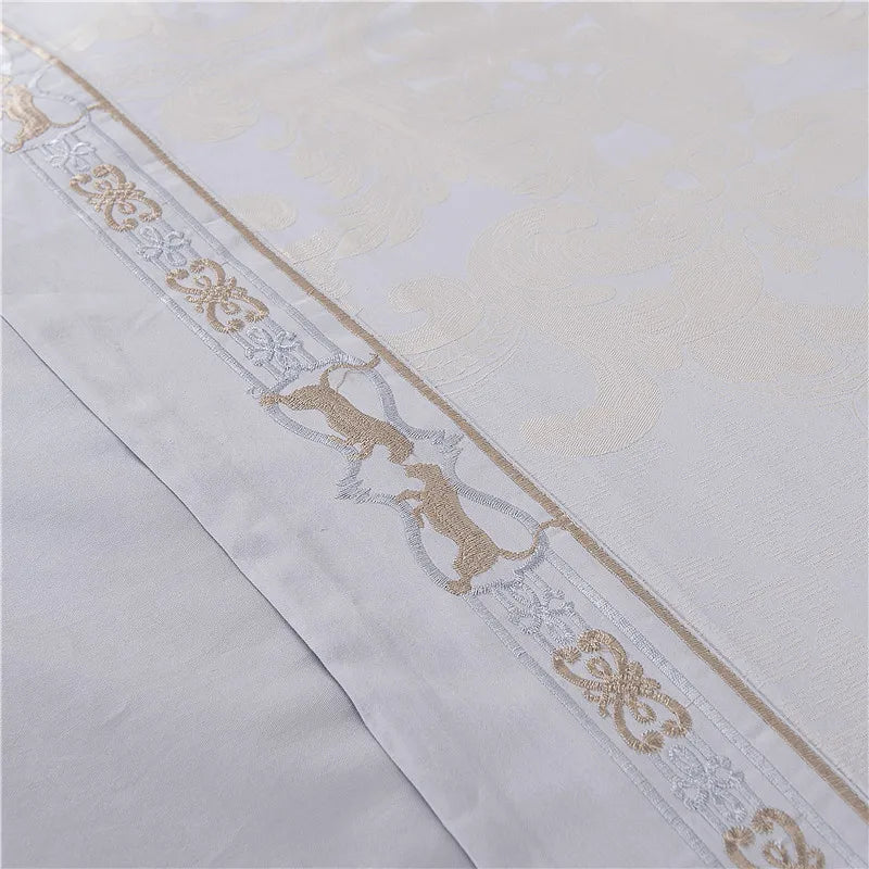 Sliver Gold Luxury Silk Satin Jacquard duvet cover bedding set queen king size Embroidery bed set bed sheet/Fitted sheet set