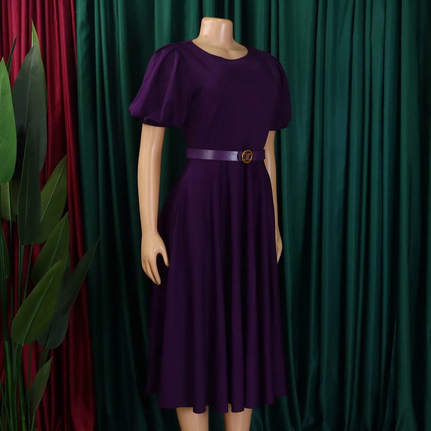 Elegant Office Dress for Women Professional O Neck Short Sleeve Belt Waisted A Line Mid Calf Formal Business Work Dress Midi New - AIAZ