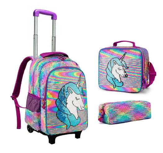 School Wheeled backpack Bag School bag with wheels Trolley Satchel bag Kids School Rolling backpack for girls School Trolley Bag - AIAZ