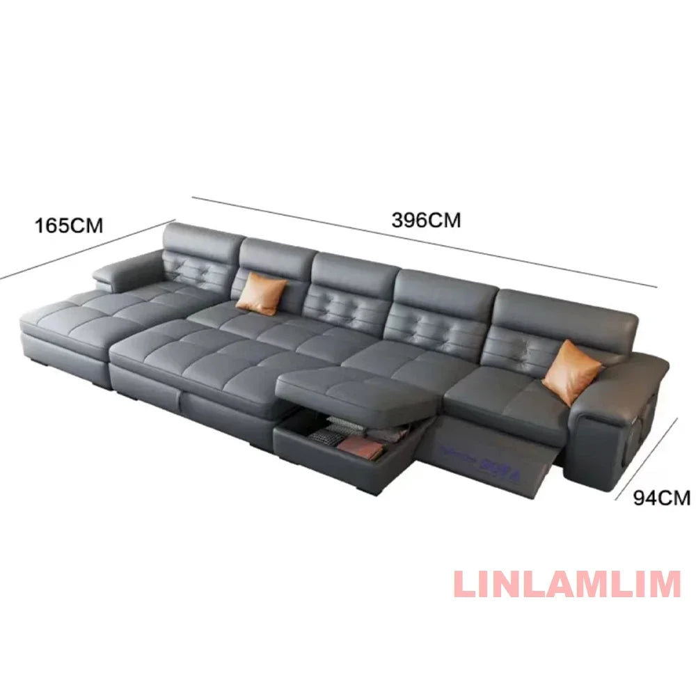 MINGDIBAO Sectional Sofa Bed with Storage, Genuine Leather Reclining Couch, Space-Saving Convertible Sleeper Sofa in Living Room