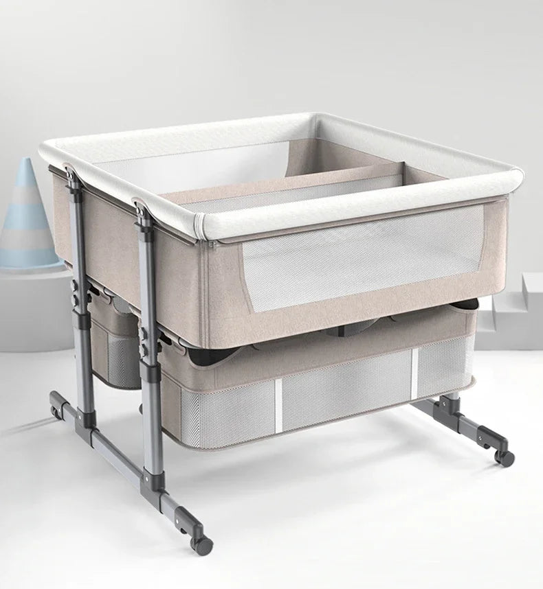 Twin Bassinet Portable Movable Newborn Crib Folding Height Adjustable Splicing Big Bed Baby Crib Baby Bed