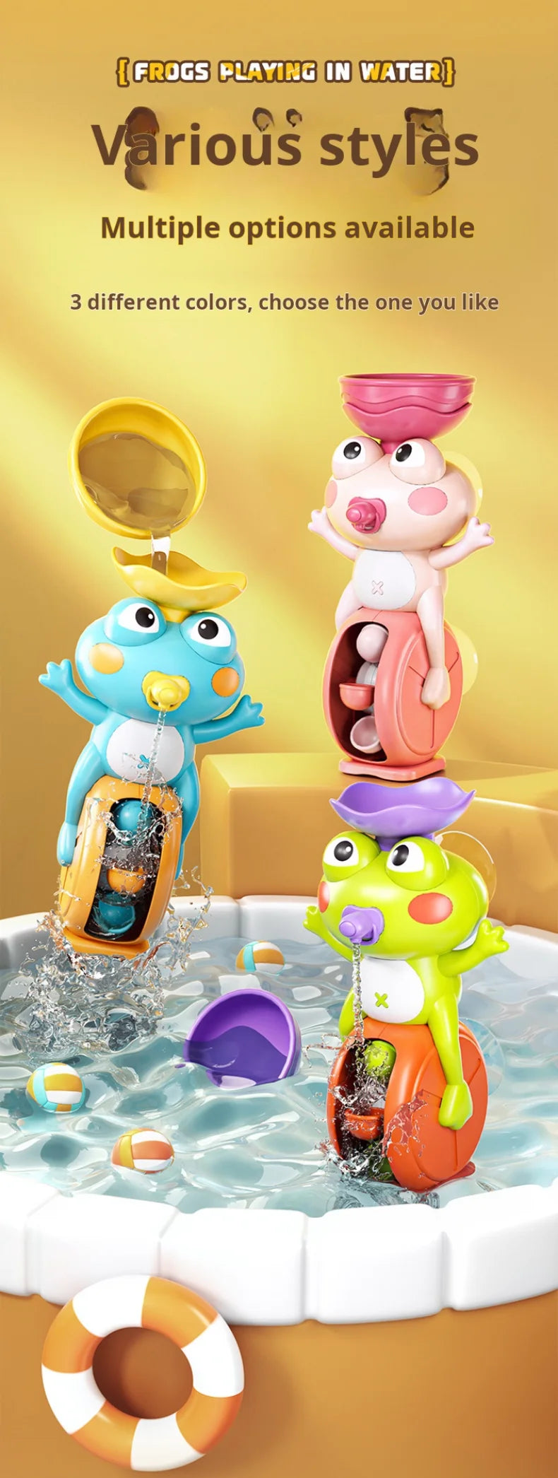 New Frog/ Bird Waterwheel Bath Toy for Children Kid Water Play Game in Shower Montessori Gift Spinner with Suction Cup Bathroom