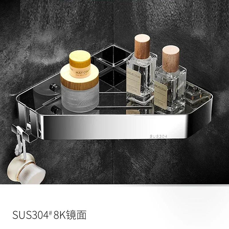 304 Stainless Steel Bathroom Shelf Shower Room Shampoo Skincare Shelves Corner Rack Storage Basket Corner Toilet Triangle Rack