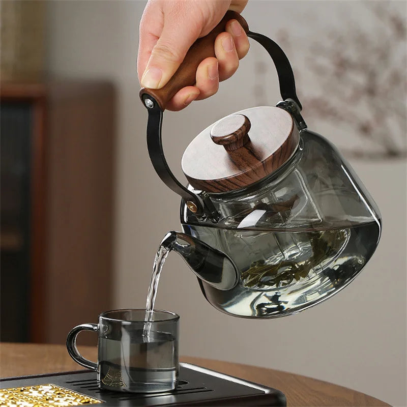 1000ML Embossed High Borosilicate Glass Teapot With Tea Strainer Infuser Flower Puer Kungfu Tea Set Kettle Lifting Beam Tea Pot