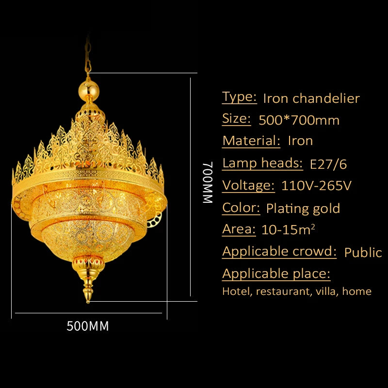 Retro Hollow Carved Pendant Light Hotel Villa Buddha Hall Loft Restaurant Home Decor Gold Ceiling Chandelier Lighting Fixture