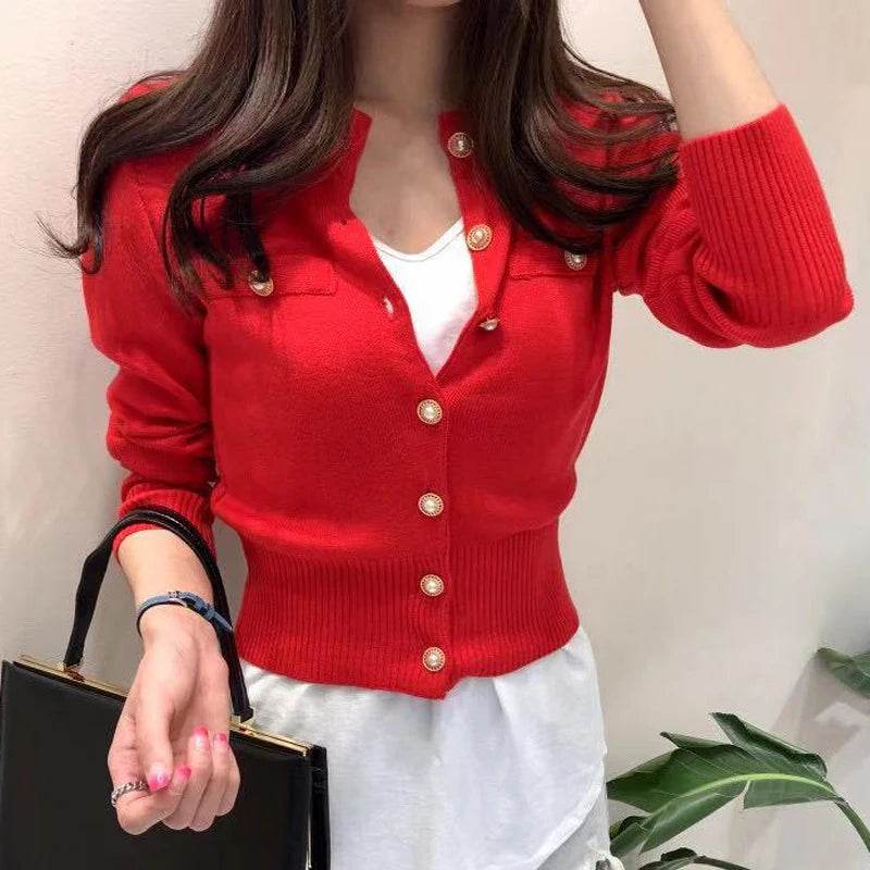 2025 Autumn Long Sleeve Fashion Women Cardigans Sweater Knitted Coat Short Casual Single Breasted Korean Slim Chic Ladies Tops - AIAZ