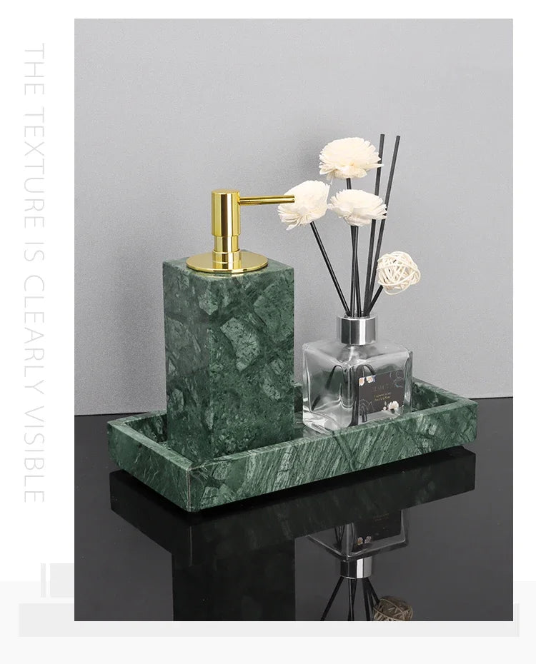 Indian Green Natural Marble Bathroom Accessories Retro Soap Dispenser Soap Dish Toothbrush Holder Tissue Box Bathroom Set
